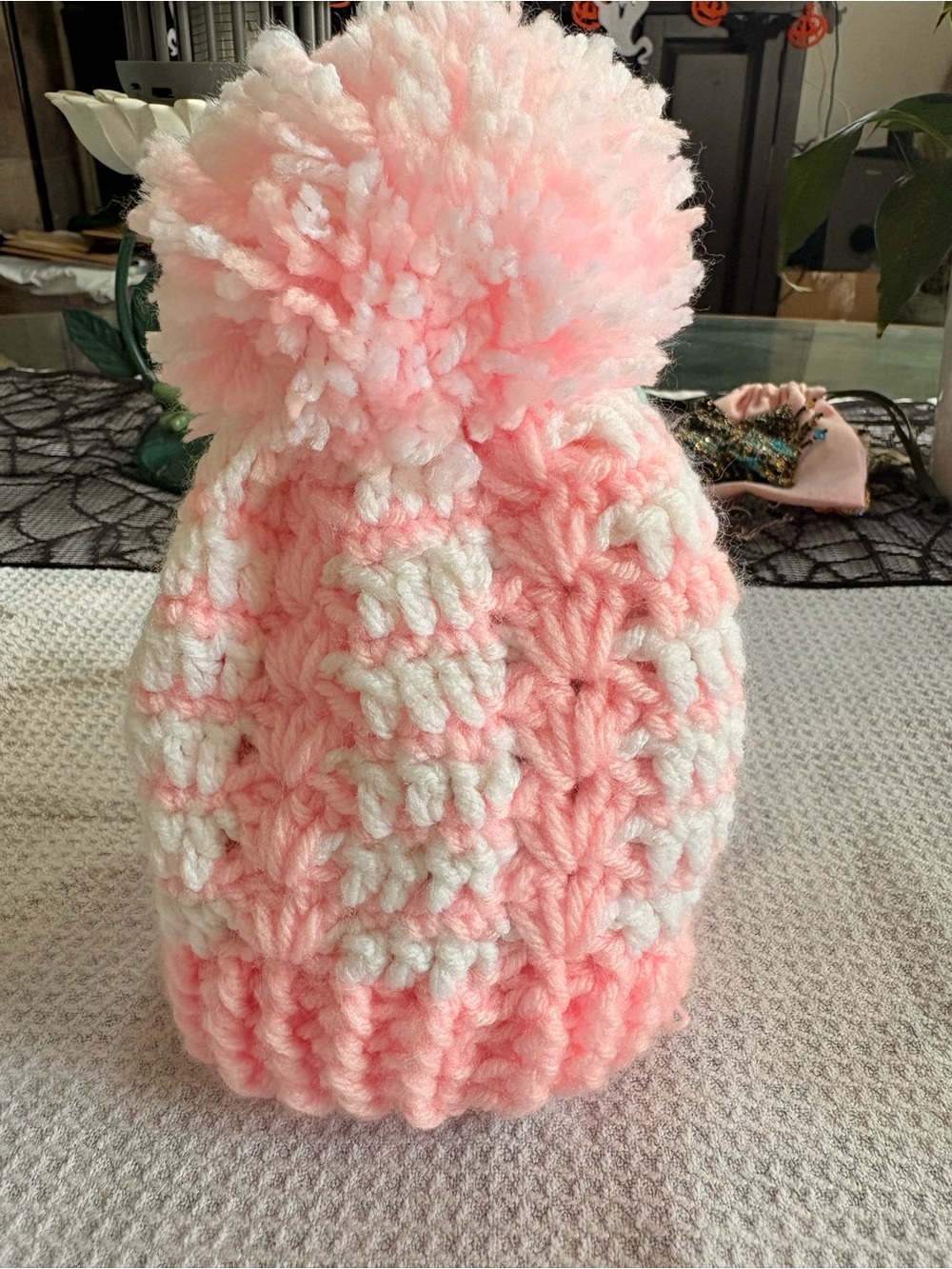 Handmade Crochet Baby Beanie with Oversized Pom-Pom